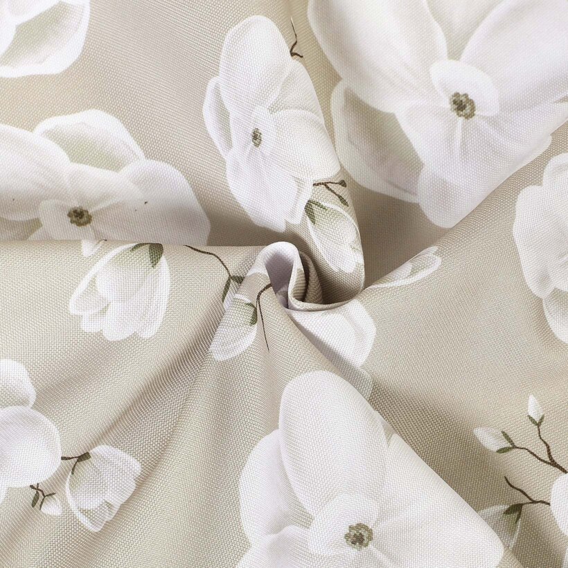 Stof met tefloncoating voor tafelkleden - Witte bloemen