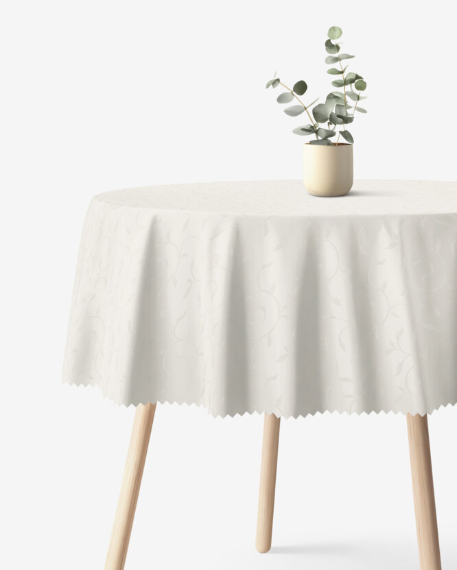 Feestelijk rond teflon tafelkleed - crème met grote ornamenten