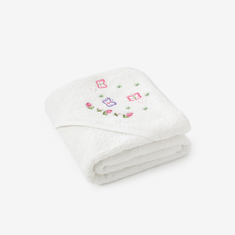 Kinder badstof badhanddoek met capuchon - Vlinders op wit