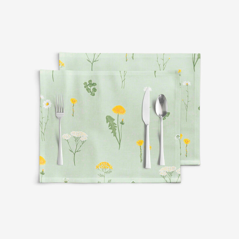 Placemat voor de tafel 100% katoen renforcé - Weide op groen ongebleekt - set 2st