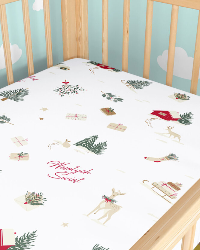 Kerst katoenen hoeslaken voor een babybedje - Poolse Kerst (PL)