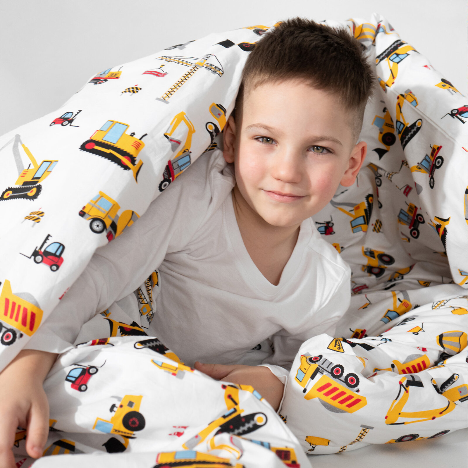 Katoenen beddengoed voor kinderen - Vrachtwagens en graafmachines