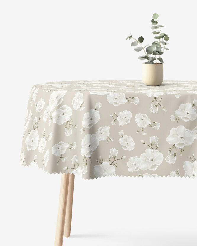 Ovaal teflon tafelkleed - Witte bloemen