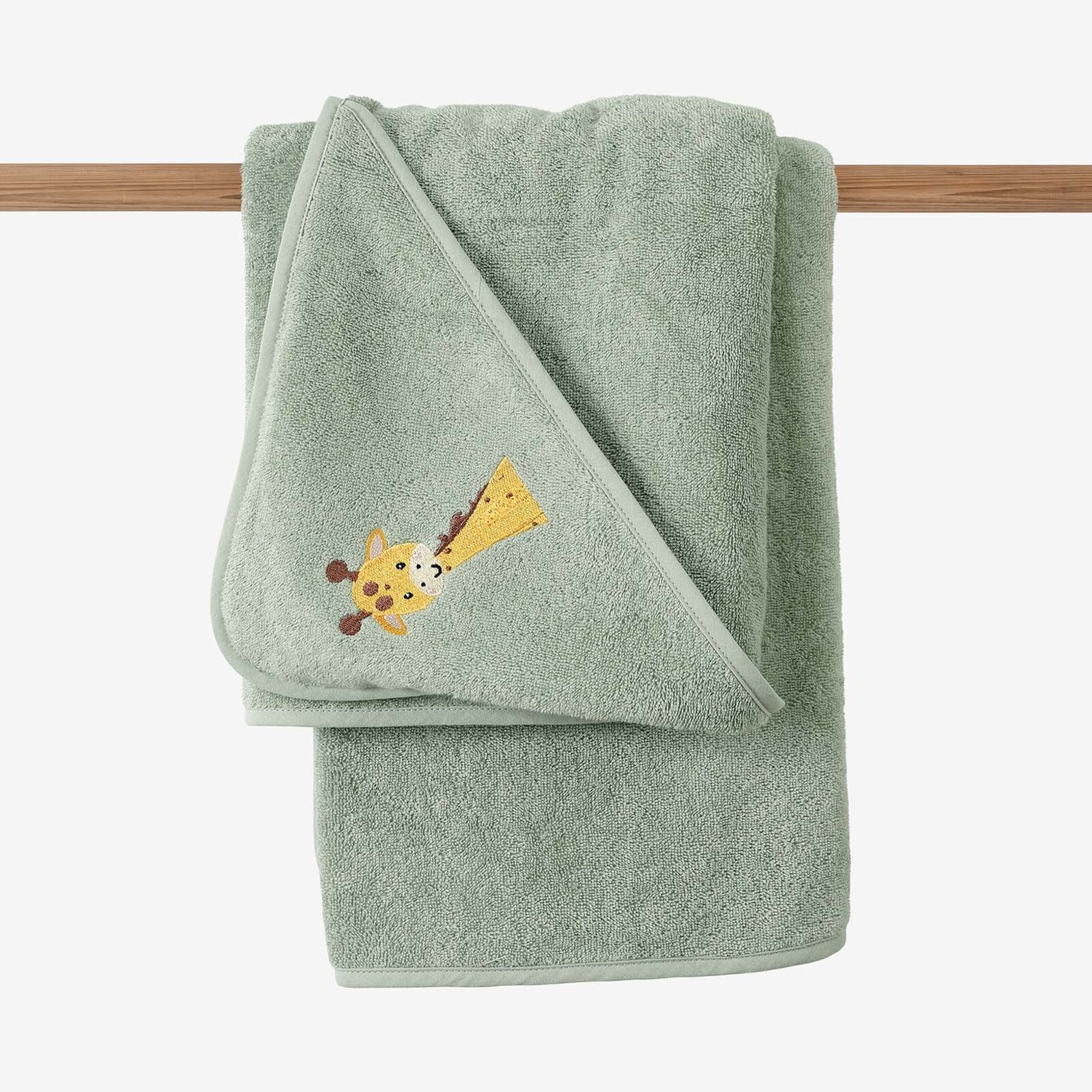 Baby badstof badhanddoek met capuchon - Giraf op salie