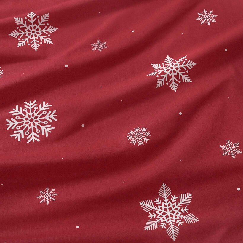 Placemat voor op tafel 100% katoen renforcé - Sneeuwvlokken op rood - set van 2 stuks