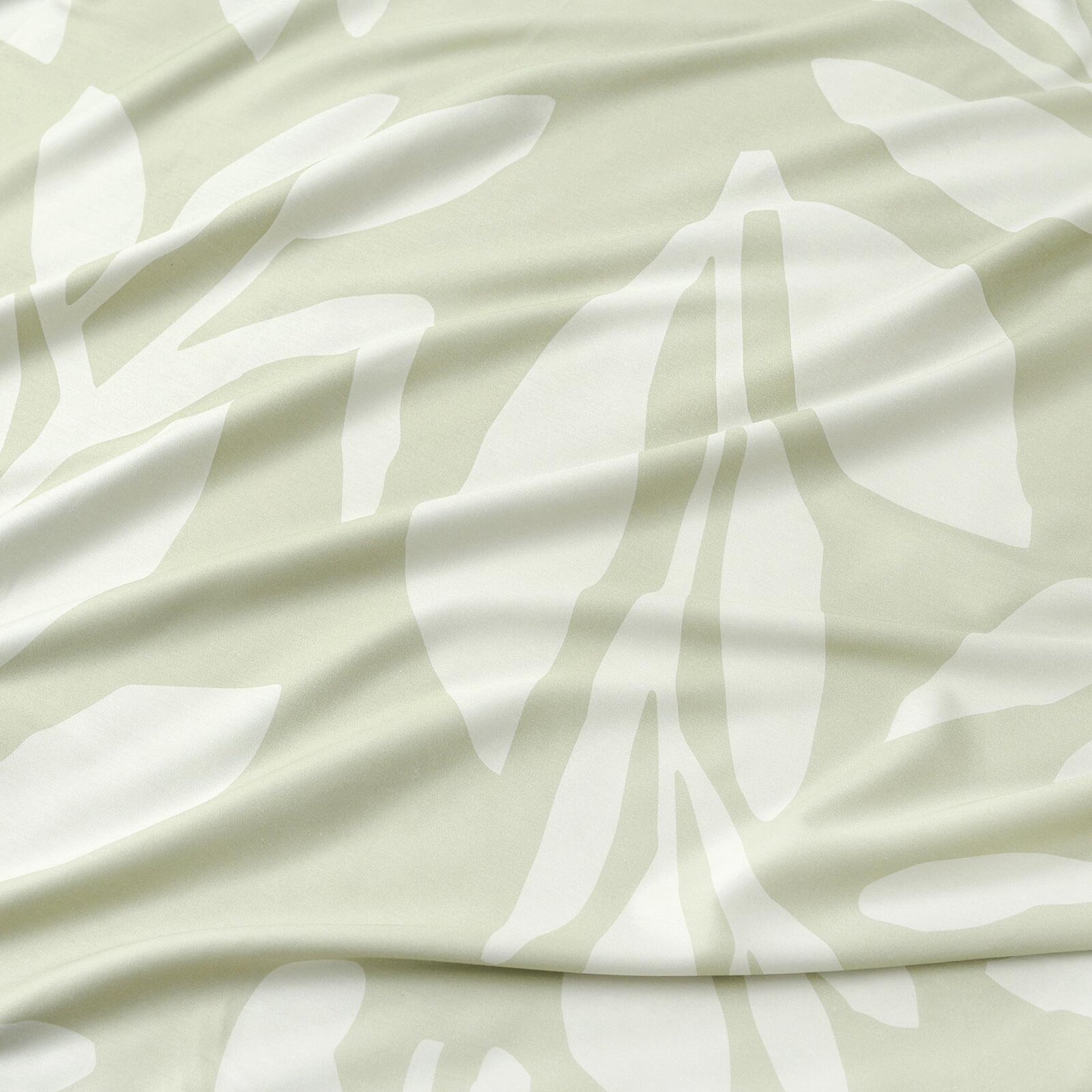 Kussensloop van katoensatijn - Abstracte bladeren op pastelgroen