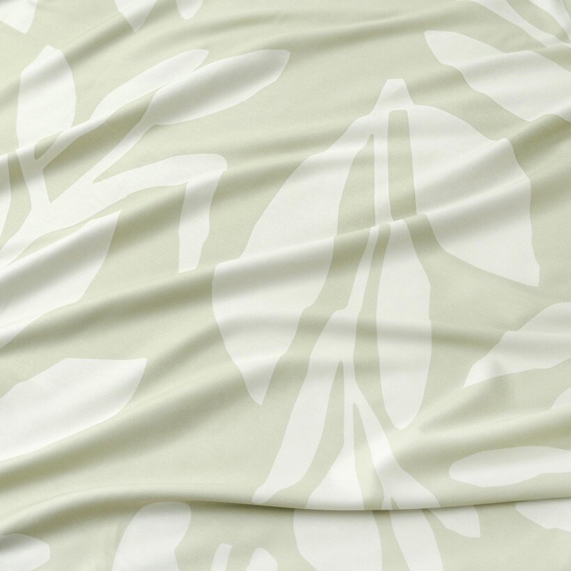 Kussensloop van katoensatijn - Abstracte bladeren op pastelgroen