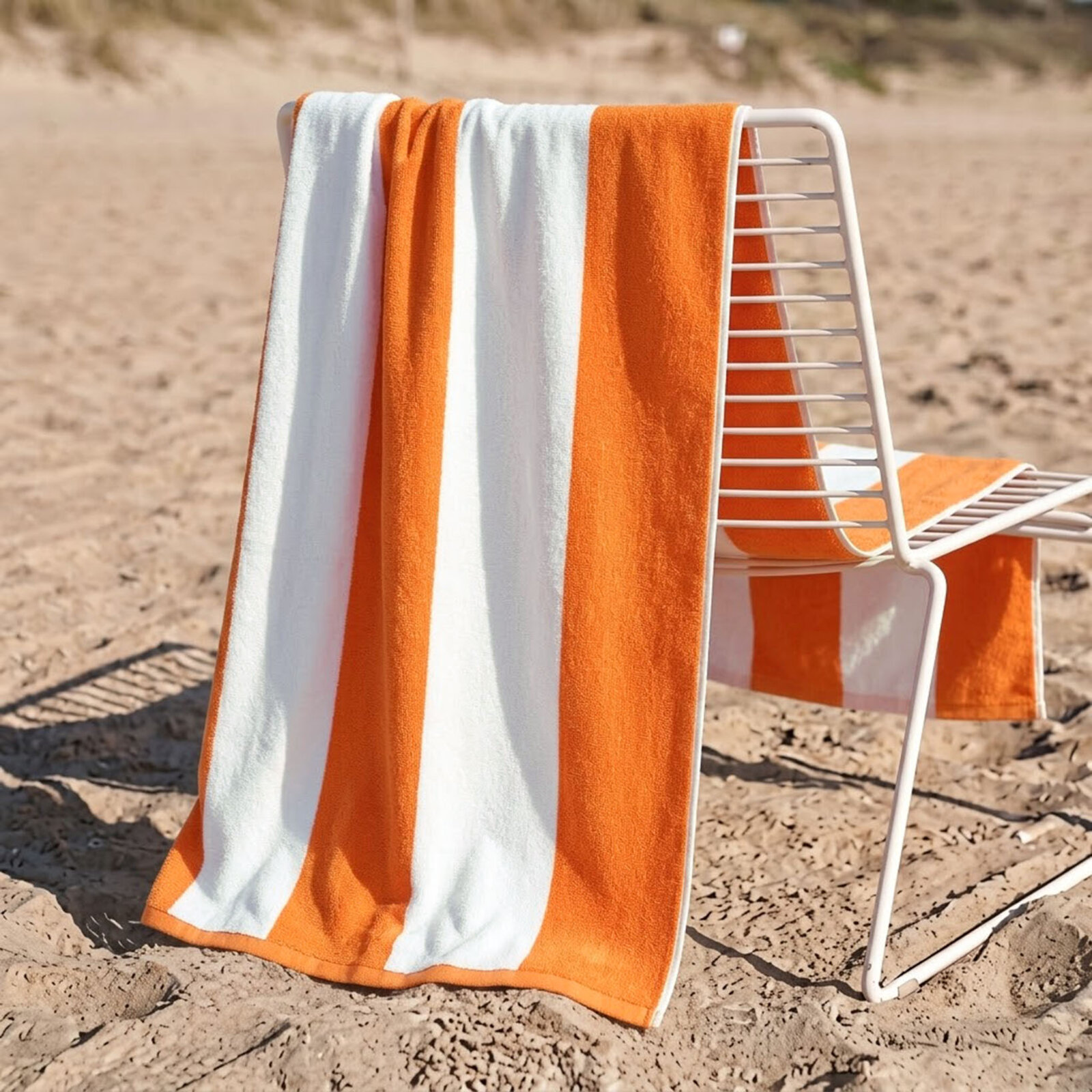 Strandbadhanddoek - Oranje neon met witte strepen