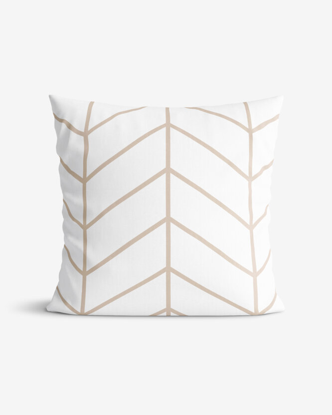 Katoenen kussensloop - Beige zigzag op wit