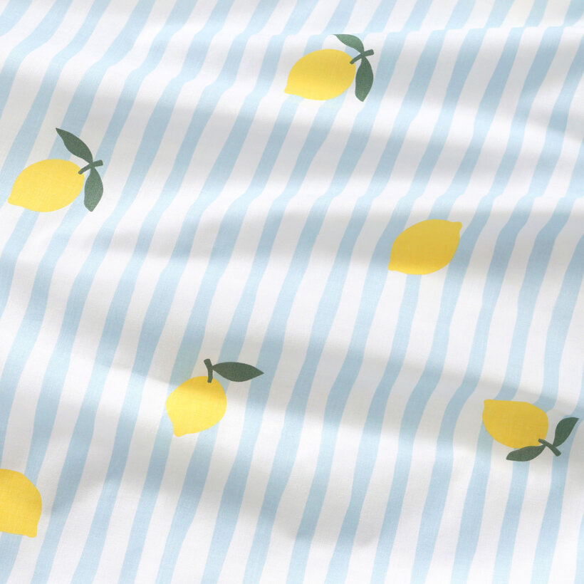 Placemat voor op tafel 100% katoen renforcé - Frisse citroenen met streepjes - set van 2 stuks