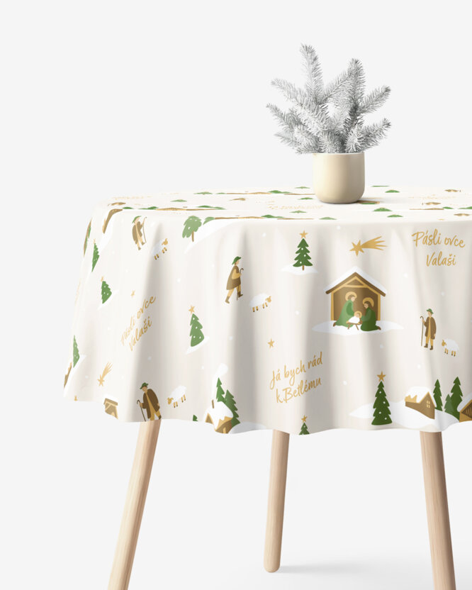 Kerst rond tafelkleed 100% katoen renforcé - Pásli ovce Valaši