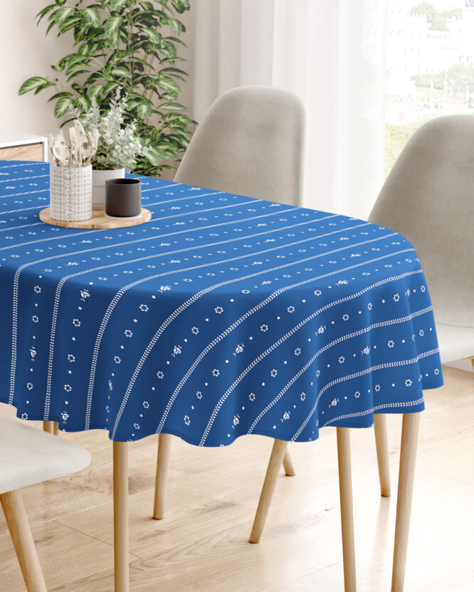 Ovaal tafelkleed 100% katoen renforcé - Na mú dušu op blauw