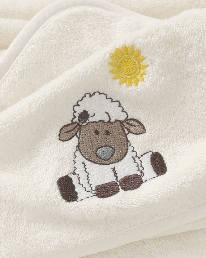 Baby badstof badhanddoek met capuchon - Schaapje op crème