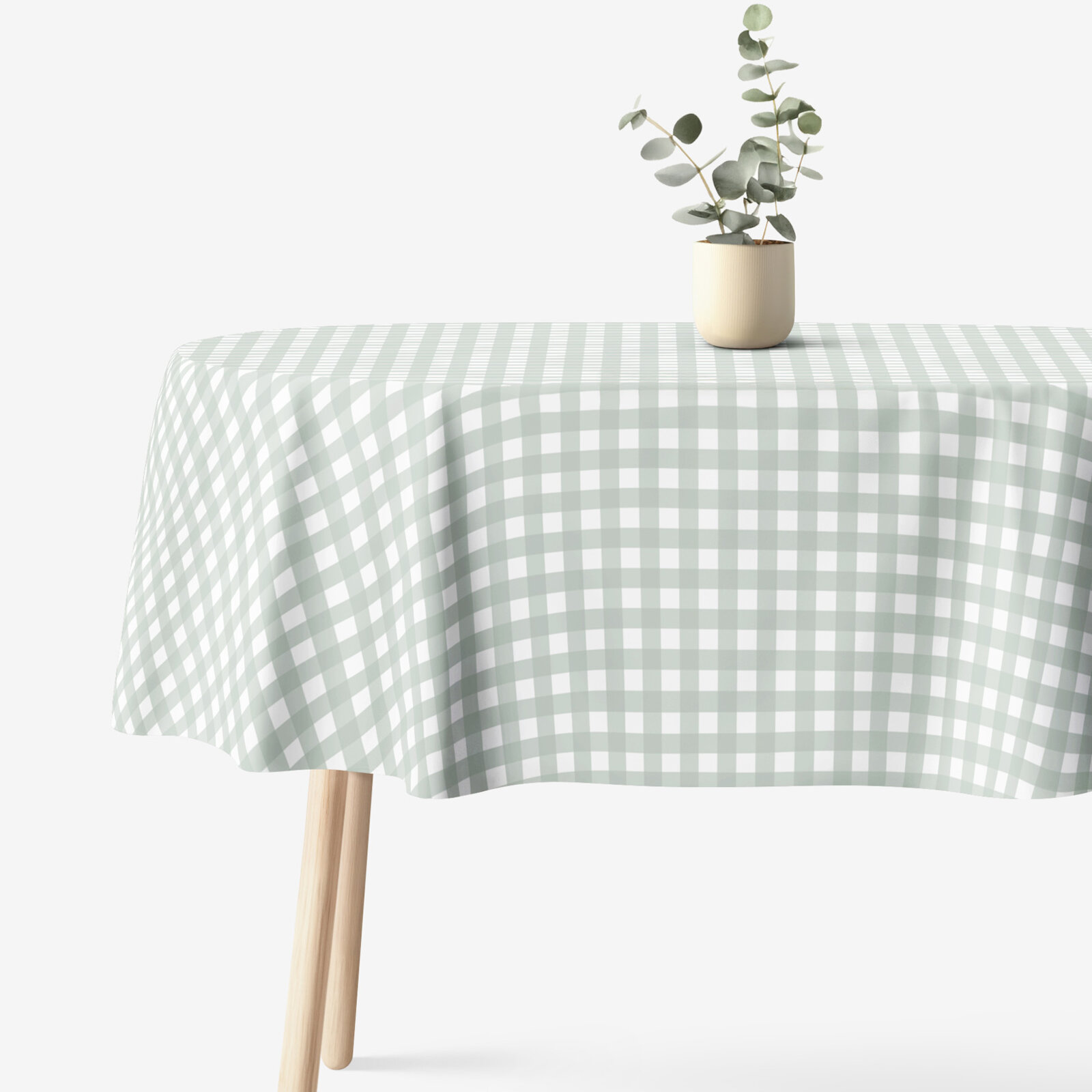 Ovaal tafelkleed 100% katoen renforcé - Saliegroene ruitjes
