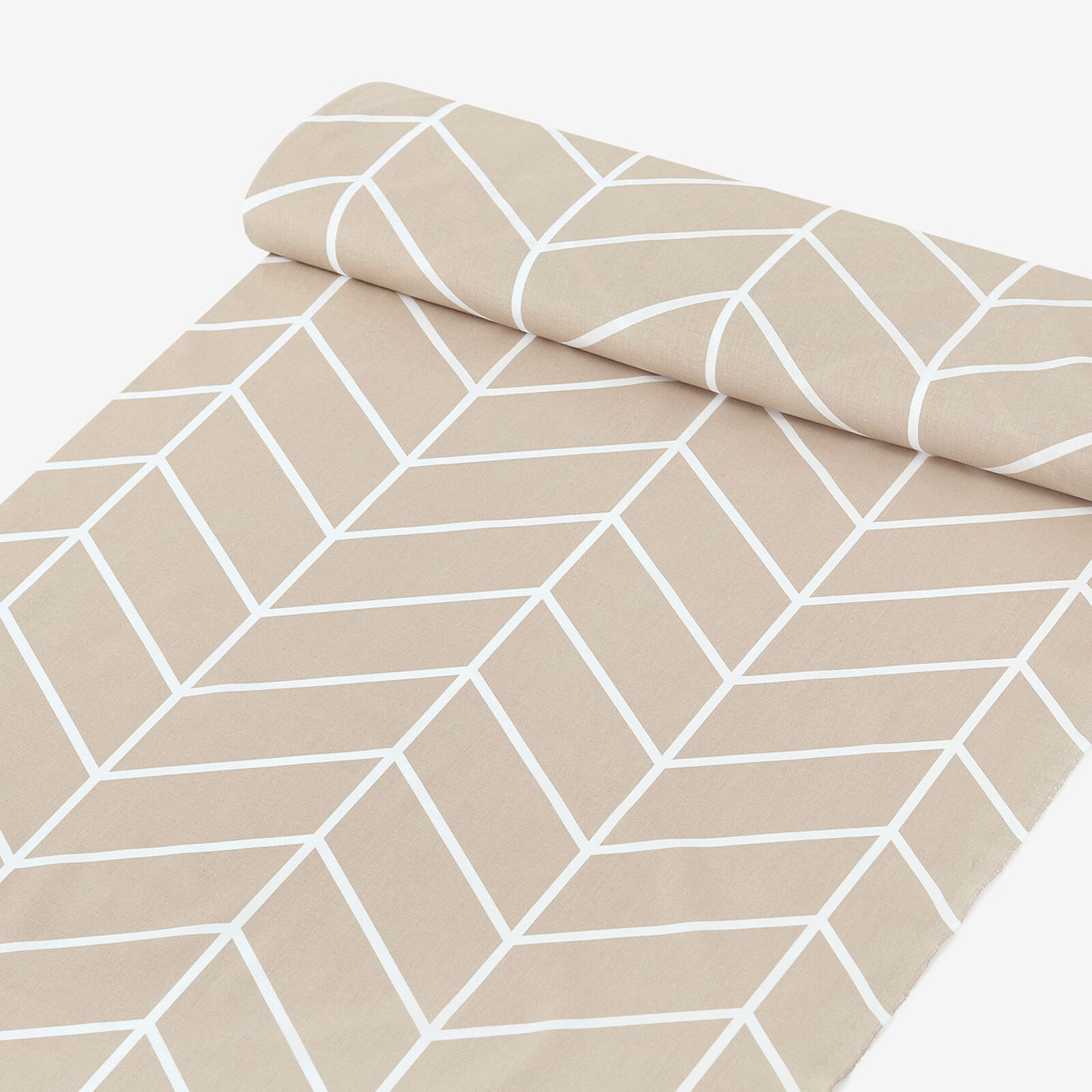 Katoen renforcé - Wit zigzag op beige