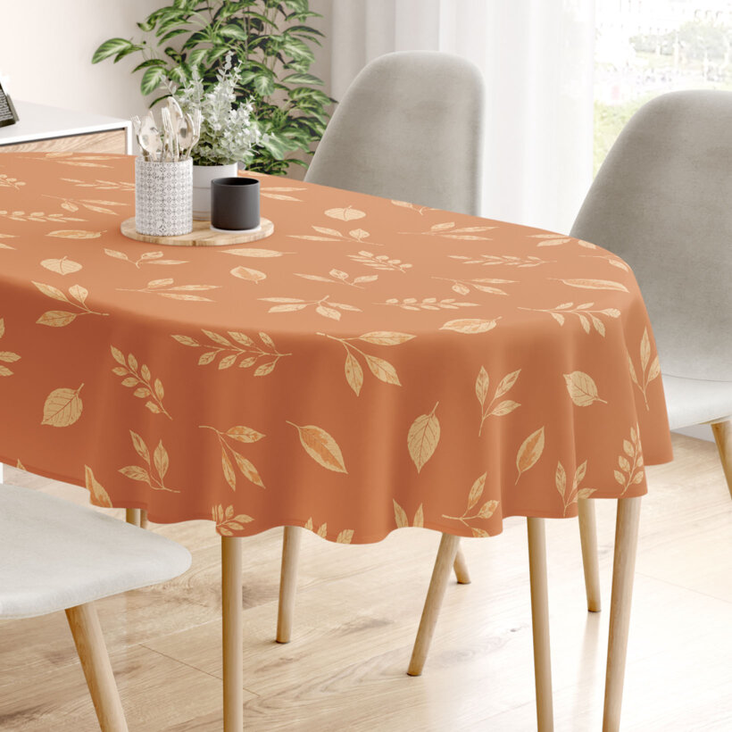Ovaal tafelkleed 100% katoen - Oranje herfstblaadjes