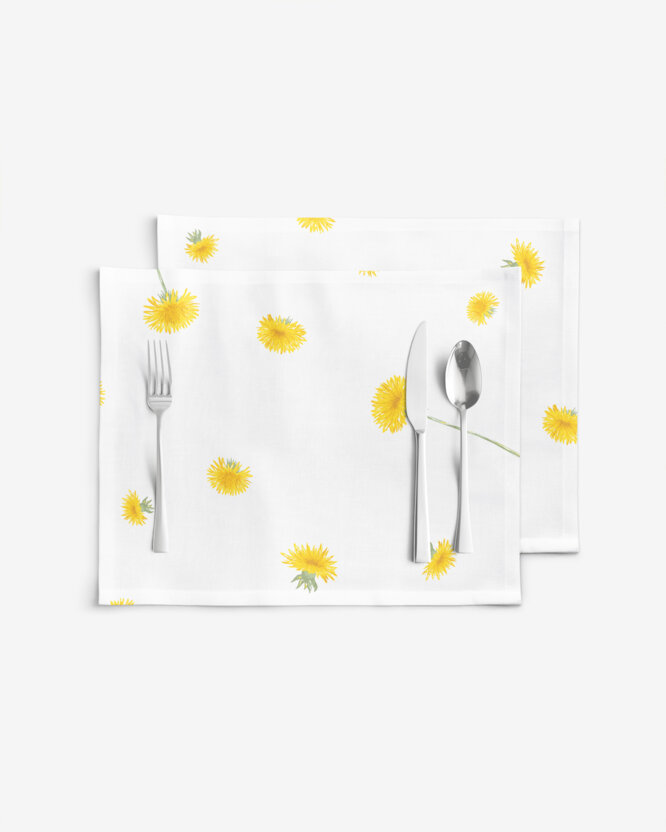 Placemat voor op tafel 100% katoen renforcé - Paardenbloemen - set 2 stuks