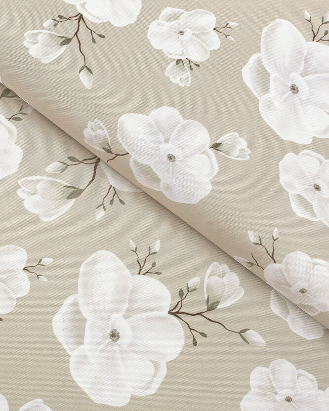Stof met tefloncoating voor tafelkleden - Witte bloemen