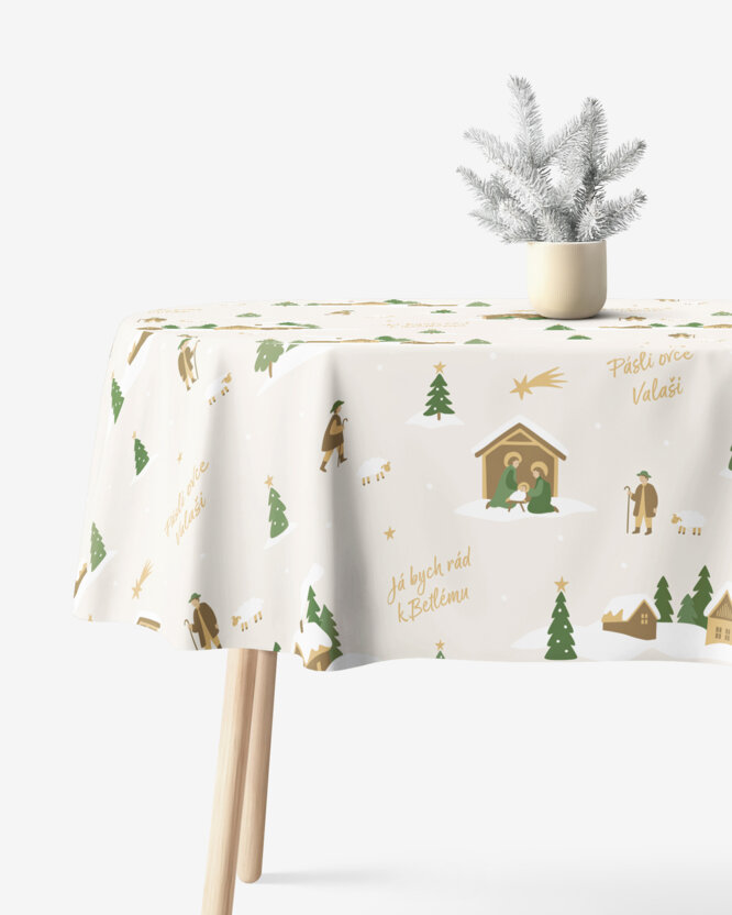 Kerst ovaal tafelkleed 100% katoen renforcé - Pásli ovce Valaši