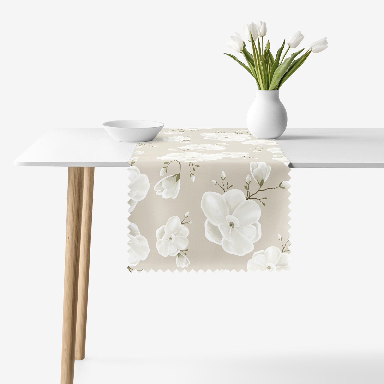 Tafelloper teflon - Witte bloemen