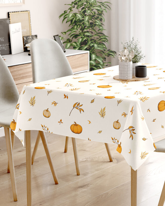 Hoekig tafelkleed 100% katoen renforcé - Herfst pompoenen en blaadjes