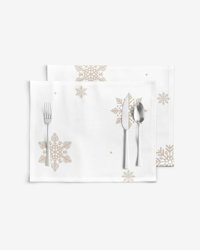 Placemat voor op tafel 100% katoen renforcé - Sneeuwvlokken op wit - set van 2 stuks