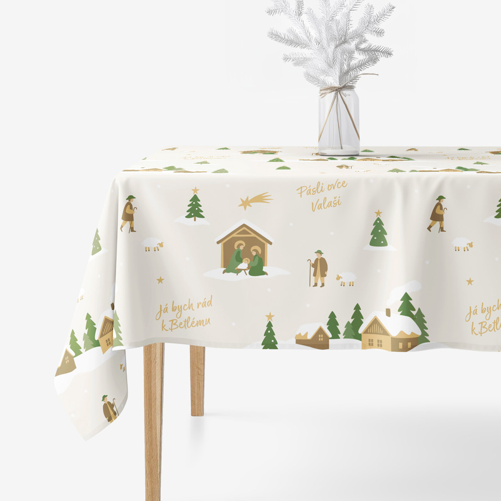 Kerst hoekig tafelkleed 100% katoen renforcé - Pásli ovce Valaši