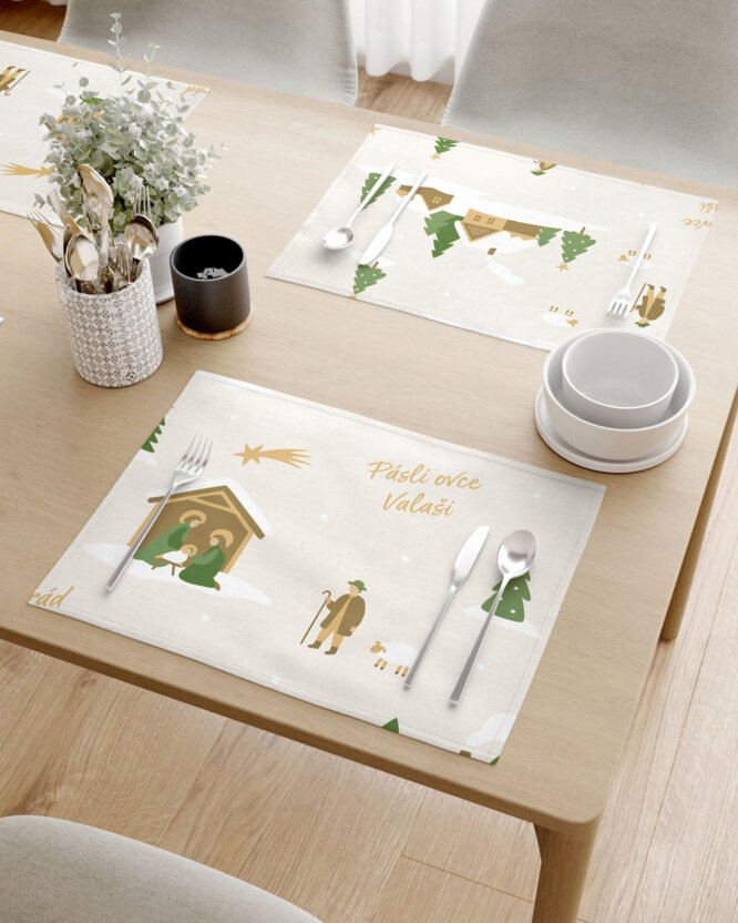 Kerst placemat voor op tafel 100% katoen renforcé - Pásli ovce Valaši - set van 2 stuks