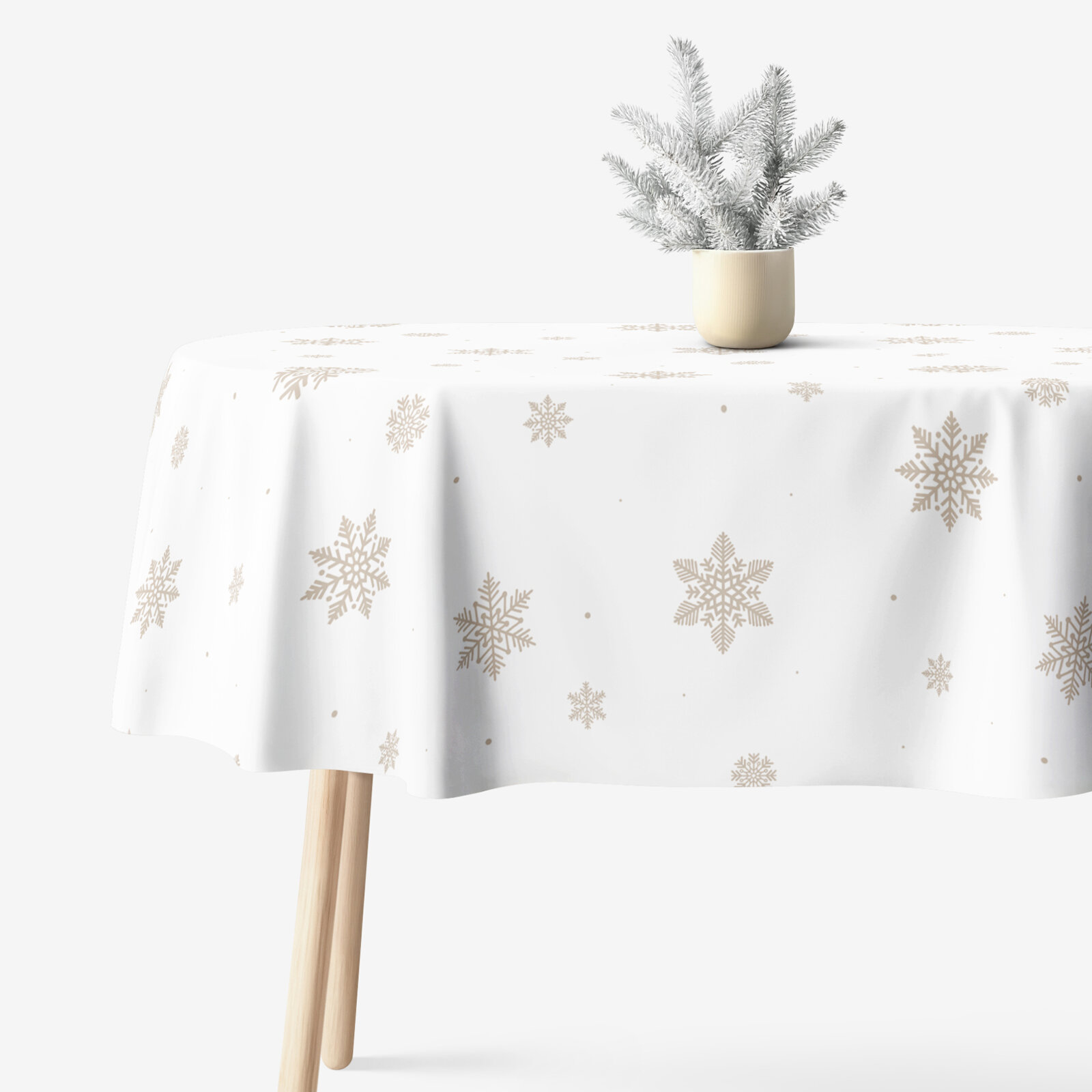 Ovaal tafelkleed 100% katoen renforcé - Sneeuwvlokken op wit