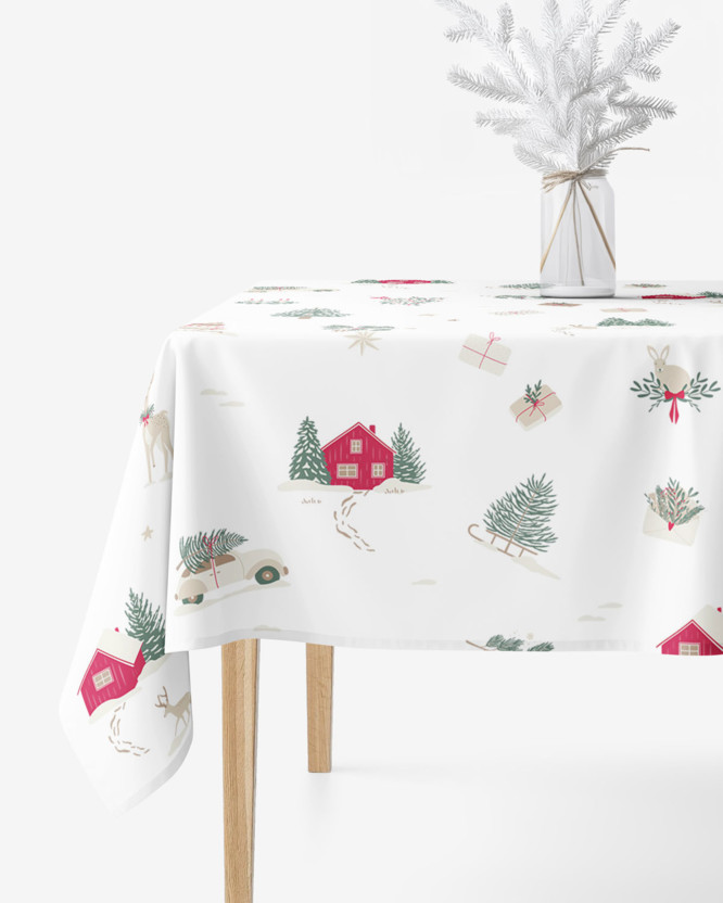 Kerst hoekig tafelkleed van stevig katoen - Traditionele Kerst (buitenland)