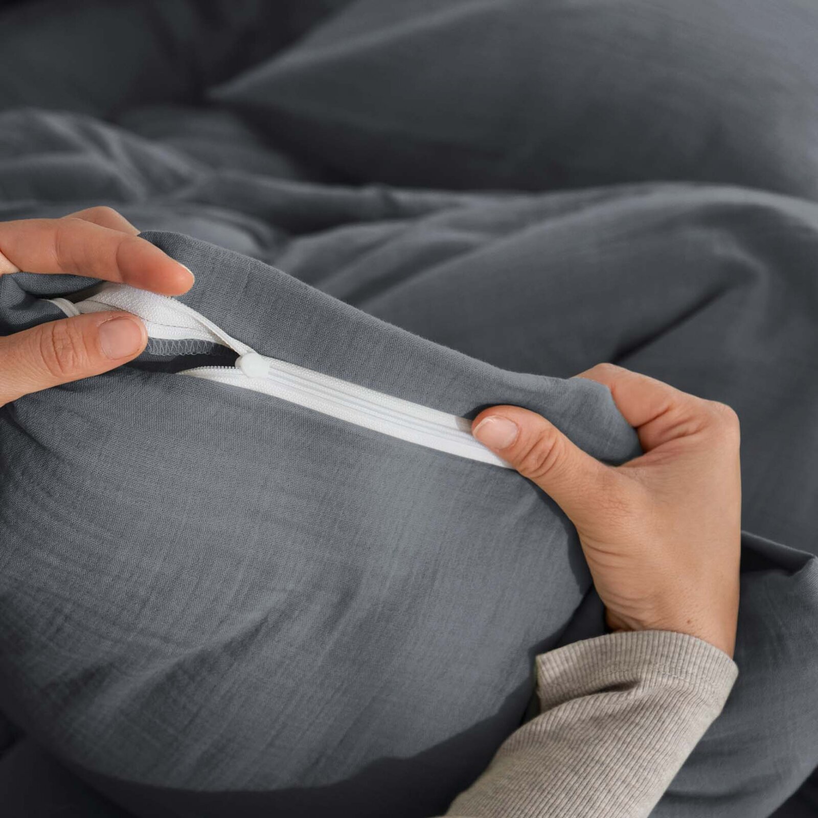 Mousseline beddengoed - antraciet