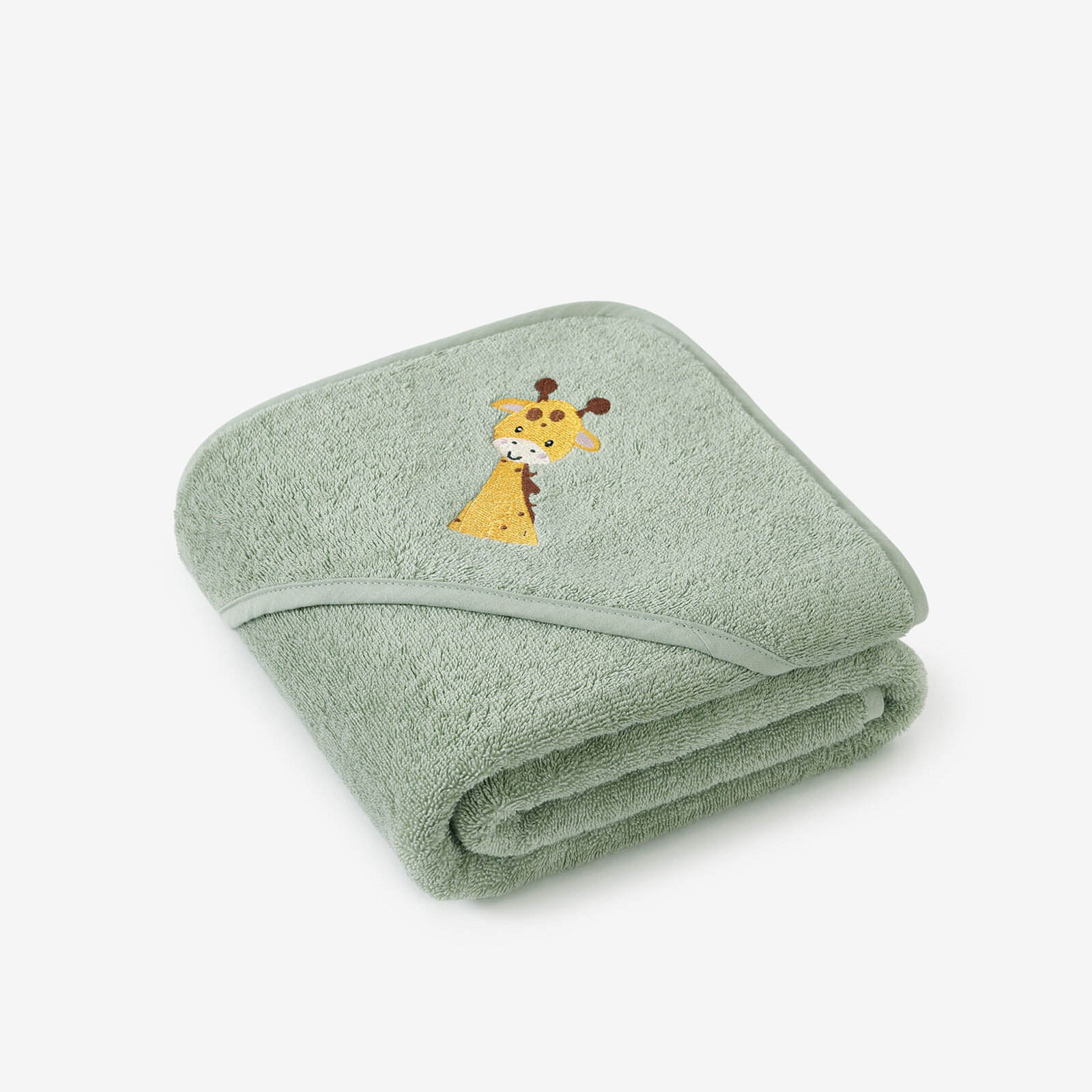 Baby badstof badhanddoek met capuchon - Giraf op salie