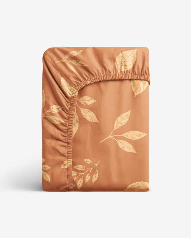 Katoenen hoeslaken - Oranje herfstblaadjes