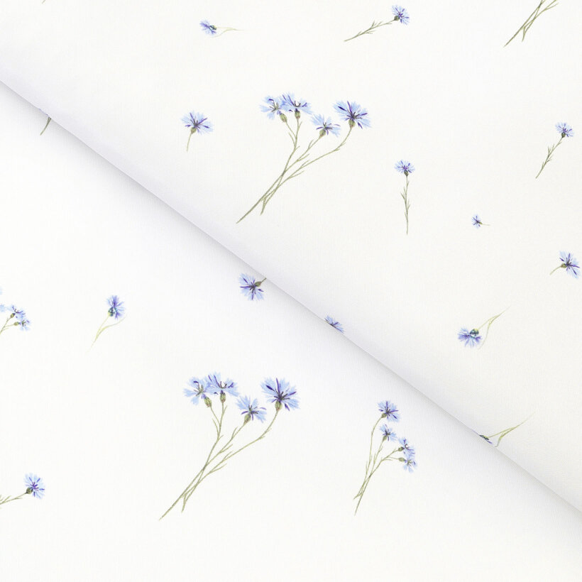 Tafelstof met tefloncoating - Blauwe korenbloemen