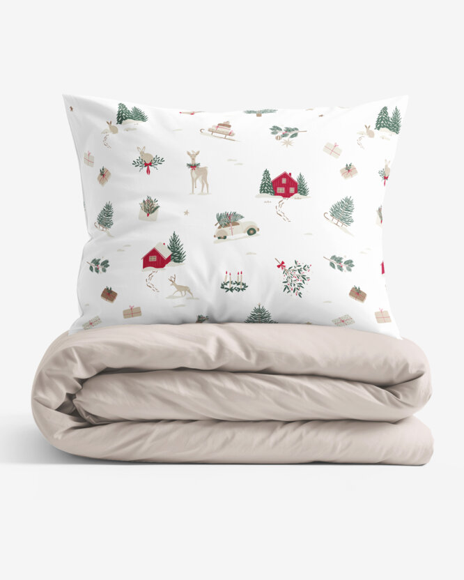 Kerst katoenen beddengoed Duo - Traditionele kerst met latte