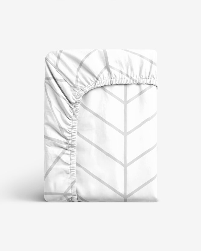 Katoenen hoeslaken - Grijs zigzag op wit