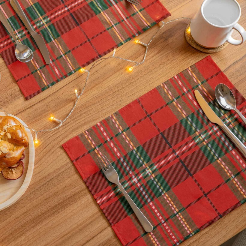 Placemat voor de tafel 100% katoen renforcé - Rood ruitje - set 2 stuks