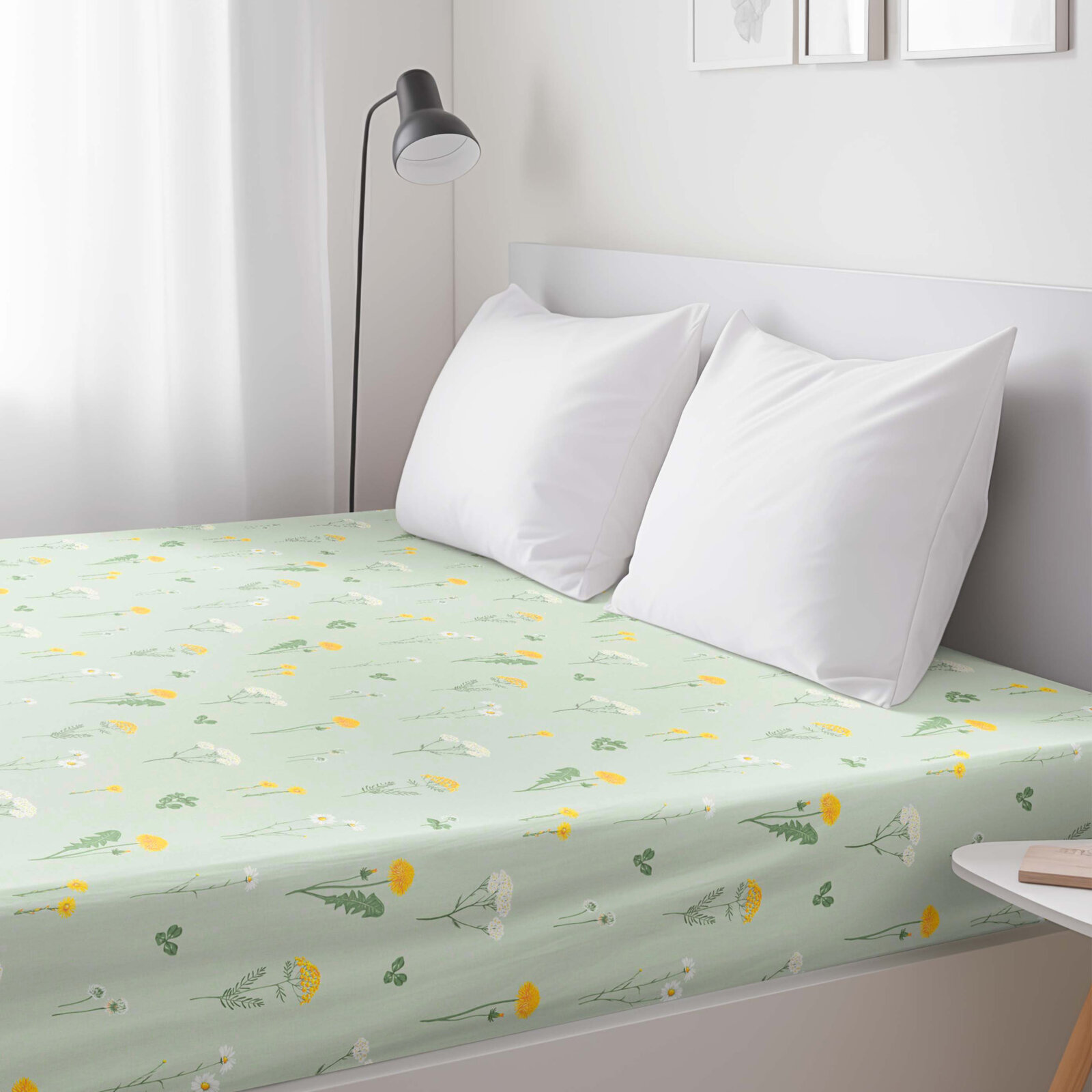 Katoenen hoeslaken - Weide op groen ongebleekt