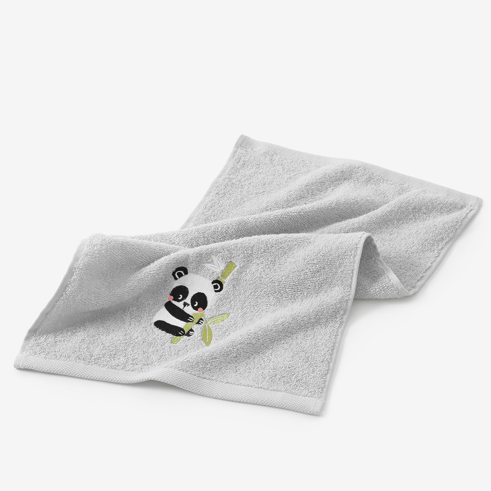 Kinder badstof handdoek - Panda op lichtgrijs