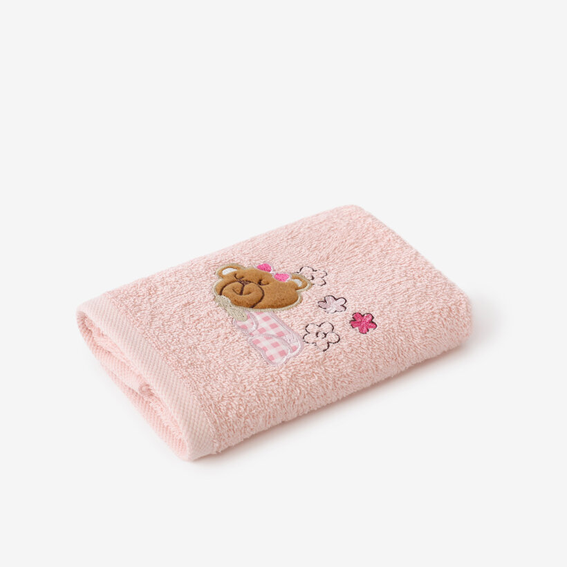 Kinder badstof handdoek - Beertje op roze
