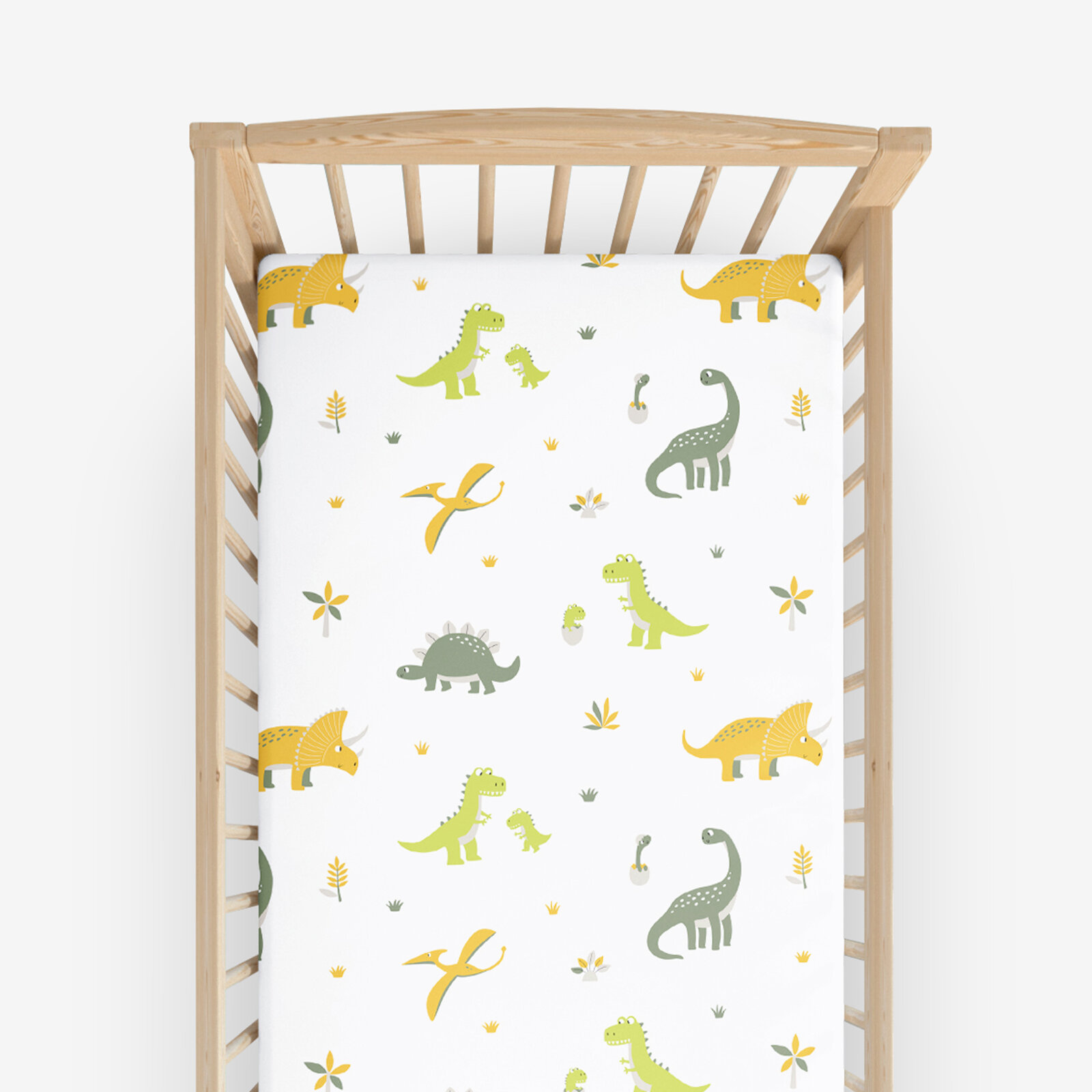 Katoenen hoeslaken voor babybedje - Dinosaurus avontuur