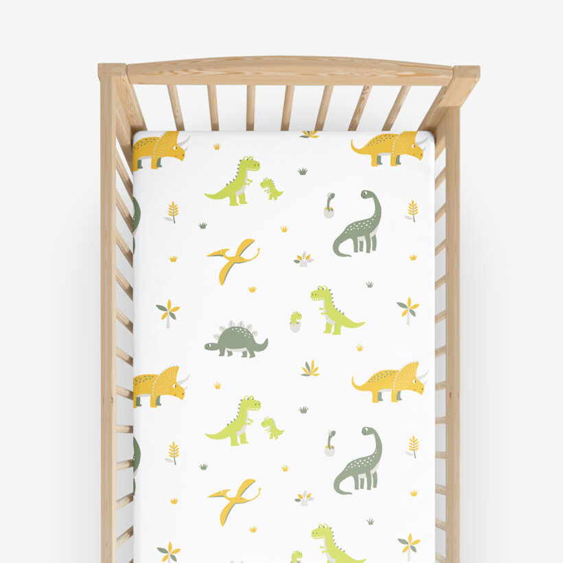 Katoenen hoeslaken voor babybedje - Dinosaurus avontuur