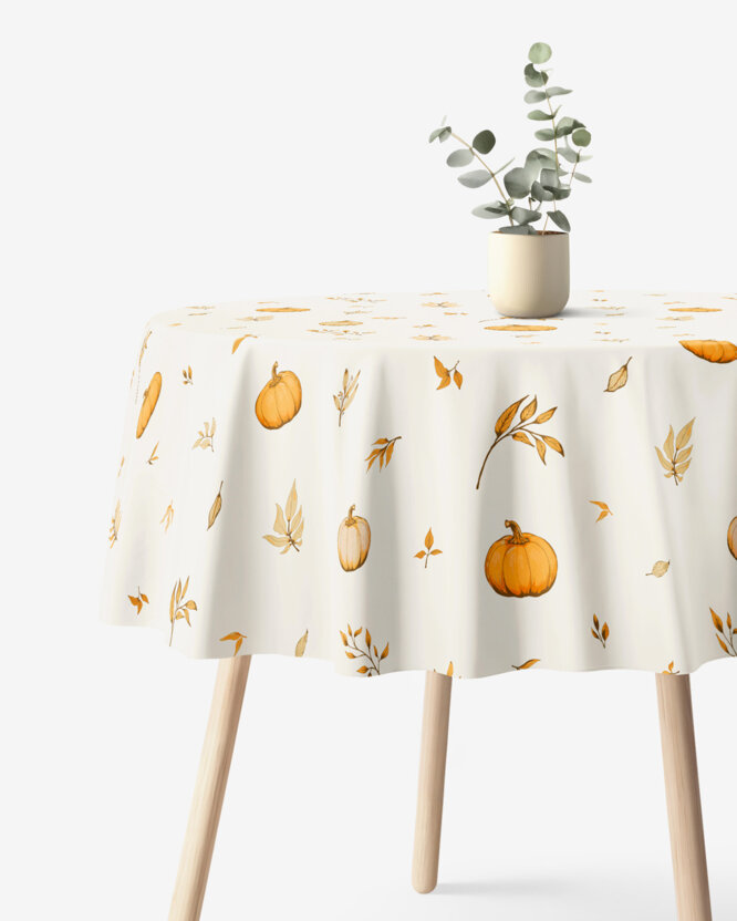 Rond tafelkleed 100% katoen renforcé - Herfst pompoenen en blaadjes