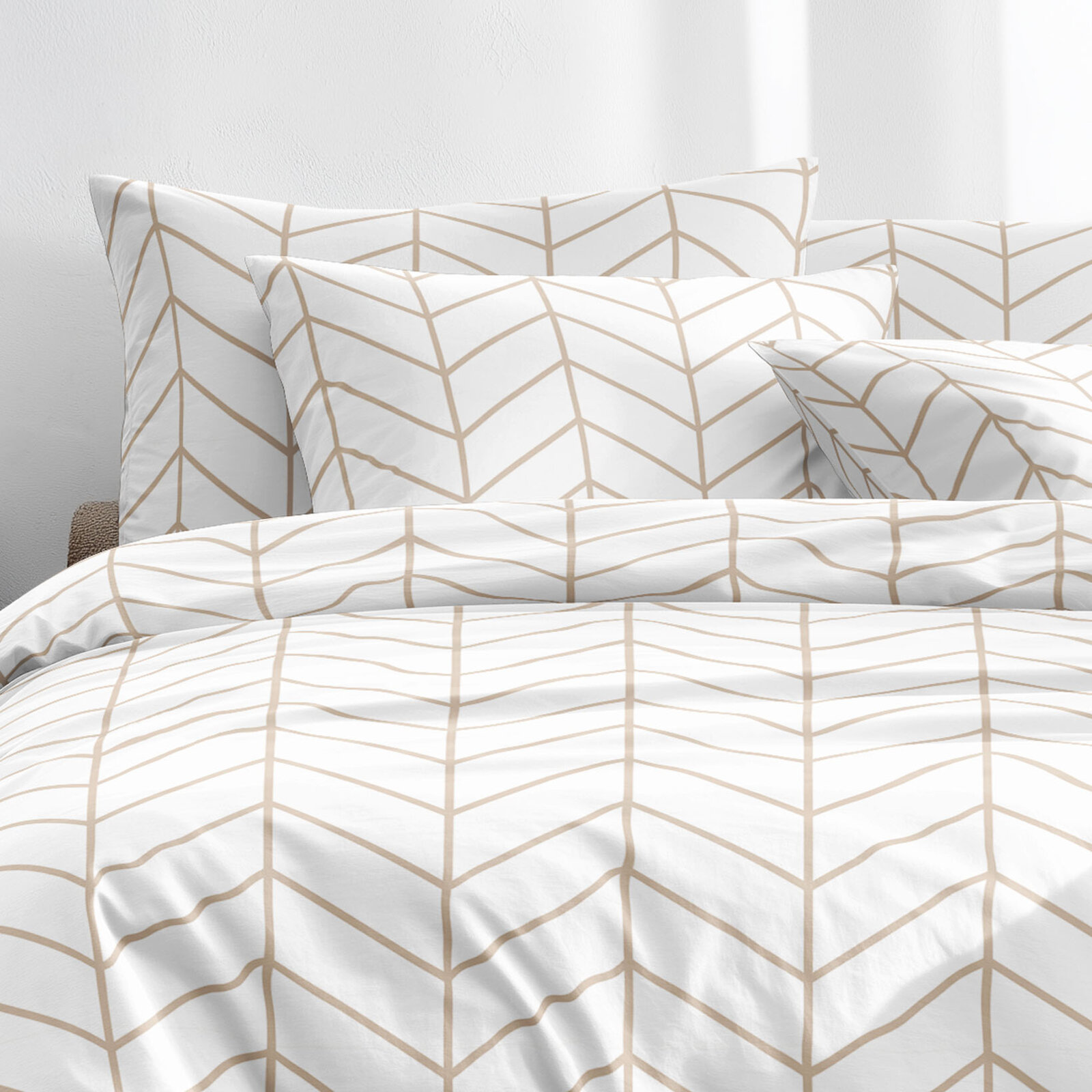 Katoenen beddengoed - Beige zigzag op wit
