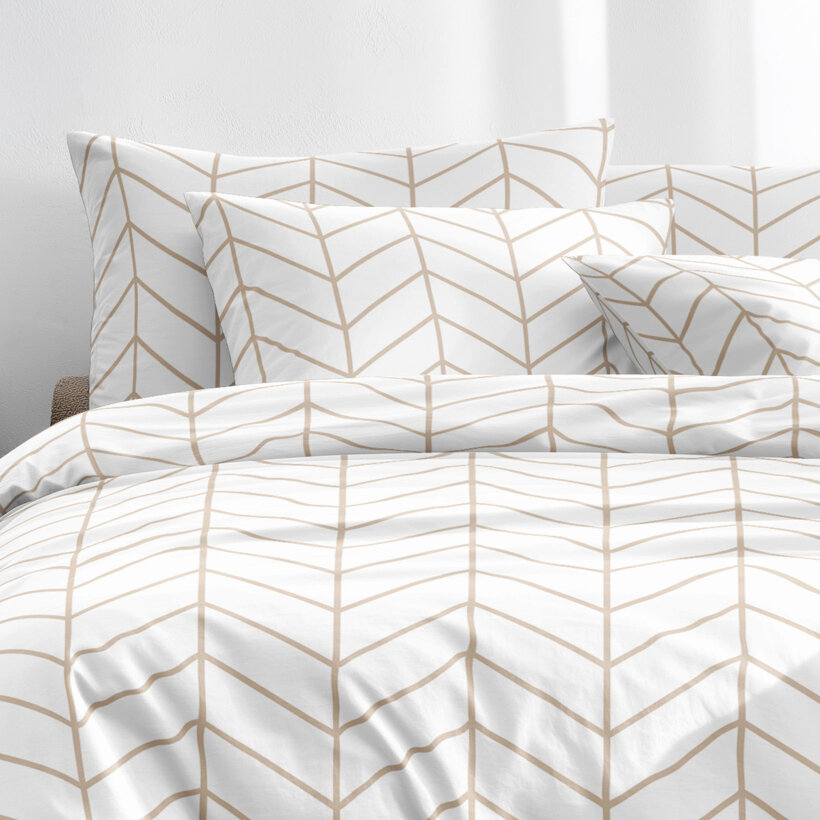 Katoenen beddengoed - Beige zigzag op wit