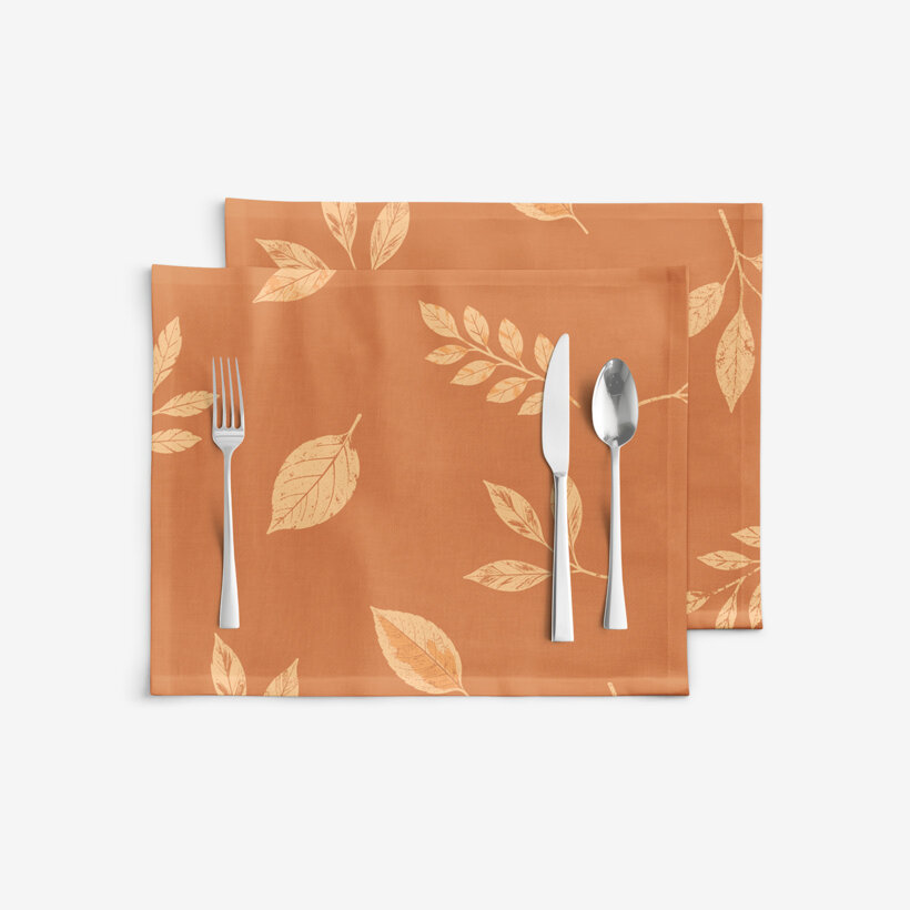 Placemat voor op tafel 100% katoen - Oranje herfstblaadjes - set 2 stuks