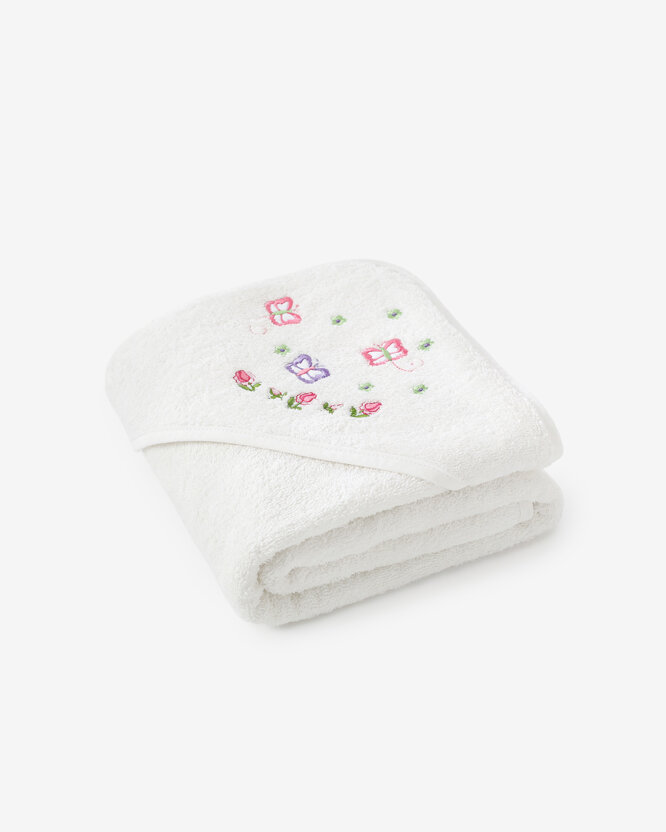 Kinder badstof badhanddoek met capuchon - Vlinders op wit