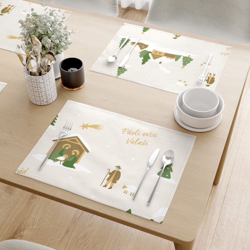 Kerst placemat voor op tafel 100% katoen renforcé - Pásli ovce Valaši - set van 2 stuks