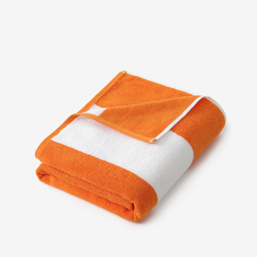 Strandbadhanddoek - Oranje neon met witte strepen