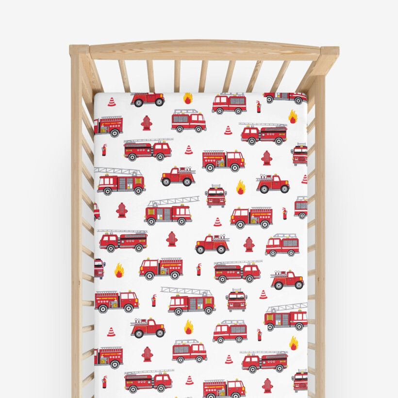 Katoenen hoeslaken voor een kinderbedje - Brandweerauto's